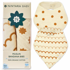 Baby Bandana Bibs - Set of 2 | Beige Patterns Pack