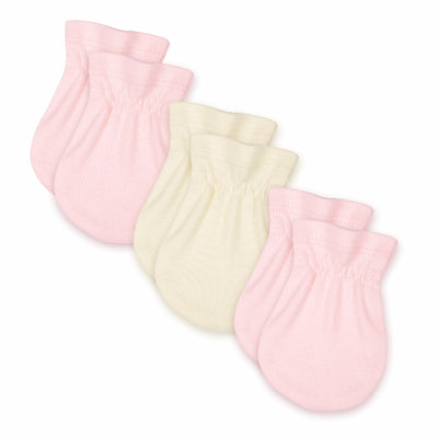 No-Scratch Baby Mittens - Set of 3 | Soft Pink + Warm White