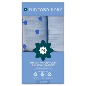 1 Muslin Baby Hooded Towel + 2 So-Softs™ Washcloths Set | Blue Stars