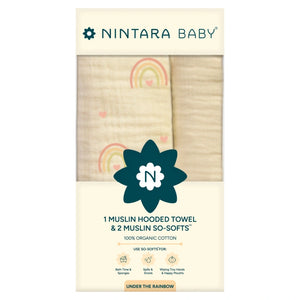 1 Muslin Baby Hooded Towel + 2 So-Softs™ Washcloths Set | Under the rainbow