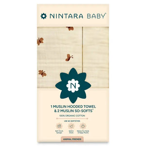 1 Muslin Baby Hooded Towel + 2 So-Softs™ Washcloths Set | Flutter Friends