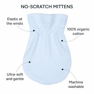 No-Scratch Baby Mittens - Set of 3 | Baby Blue + Warm White