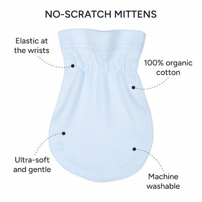 No-Scratch Baby Mittens - Set of 3 | Baby Blue + Warm White