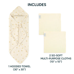 1 Muslin Baby Hooded Towel + 2 So-Softs™ Washcloths Set | Under the rainbow