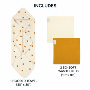 1 Muslin Baby Hooded Towel + 2 So-Softs™ Washcloths Set | Butterscotch Stars