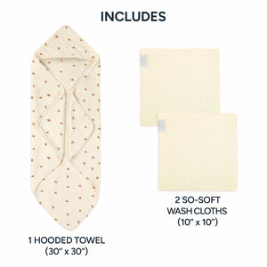 1 Muslin Baby Hooded Towel + 2 So-Softs™ Washcloths Set | Flutter Friends