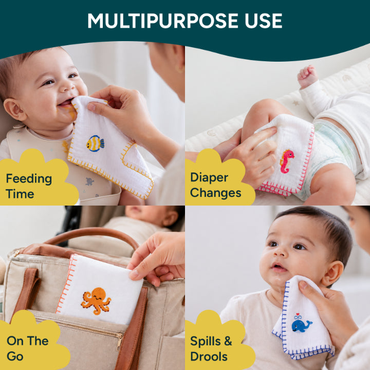 Mulmul Squares | Baby Napkins - Set of 5
