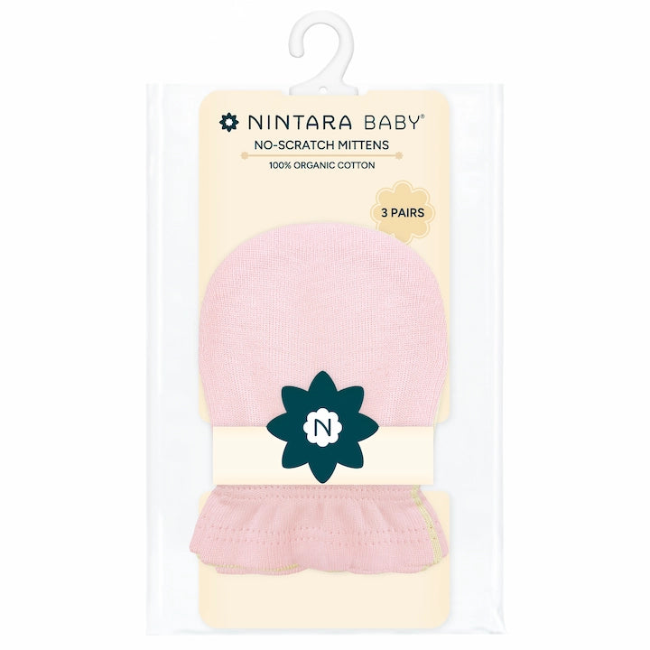 No-Scratch Baby Mittens - Set of 3 | Soft Pink + Warm White