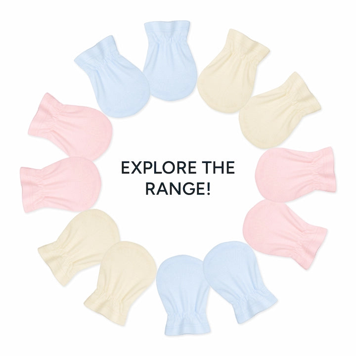 No-Scratch Baby Mittens - Set of 3 | Soft Pink + Warm White