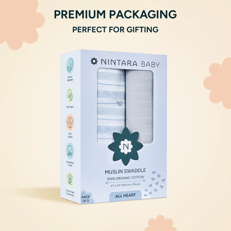 Muslin Baby Swaddle - Extra-Large - Set of 2 | All Hearts