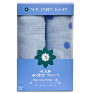 Muslin Baby Hooded Towel - Set of 2 | Blue Pack