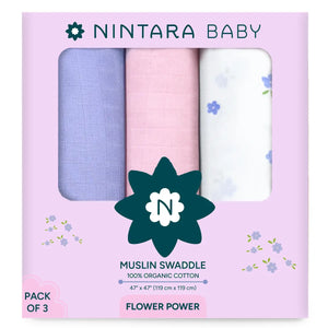 Muslin Baby Swaddle - Extra-Large - Set of 3 | Flower Power