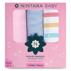 Muslin Baby Swaddle - Extra-Large - Set of 3 | Floral Trails