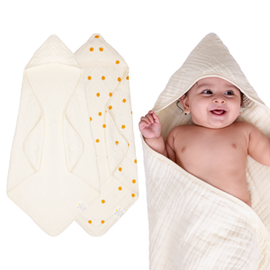 Muslin Baby Hooded Towel - Set of 2 | Warm White + Butterscotch Stars