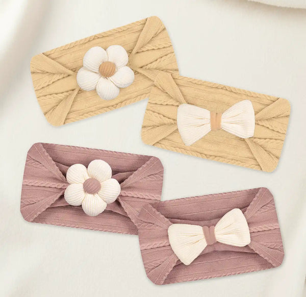 Buttery Soft Baby Hairband - Set of 2 | Winter Pink Bloom + Baby Mocha Bloom