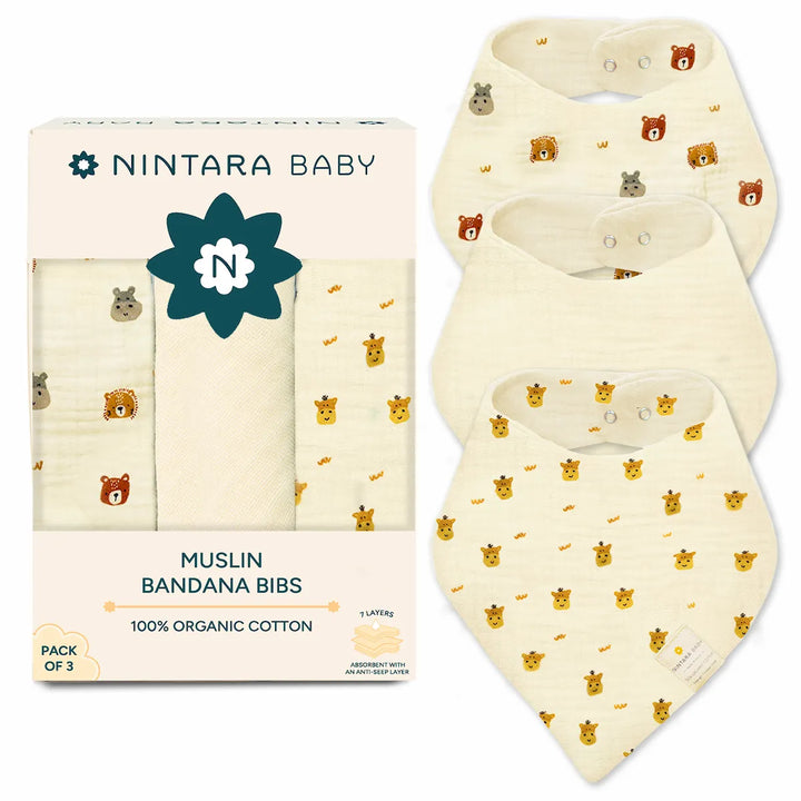 Baby Bandana Bibs - Set of 3 | Animal Friends Pack
