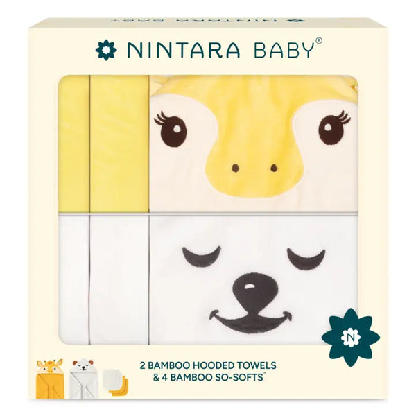 2 Bamboo Hooded Towels + 4 So-Softs™ Washcloths Set | Giraffe + Bear