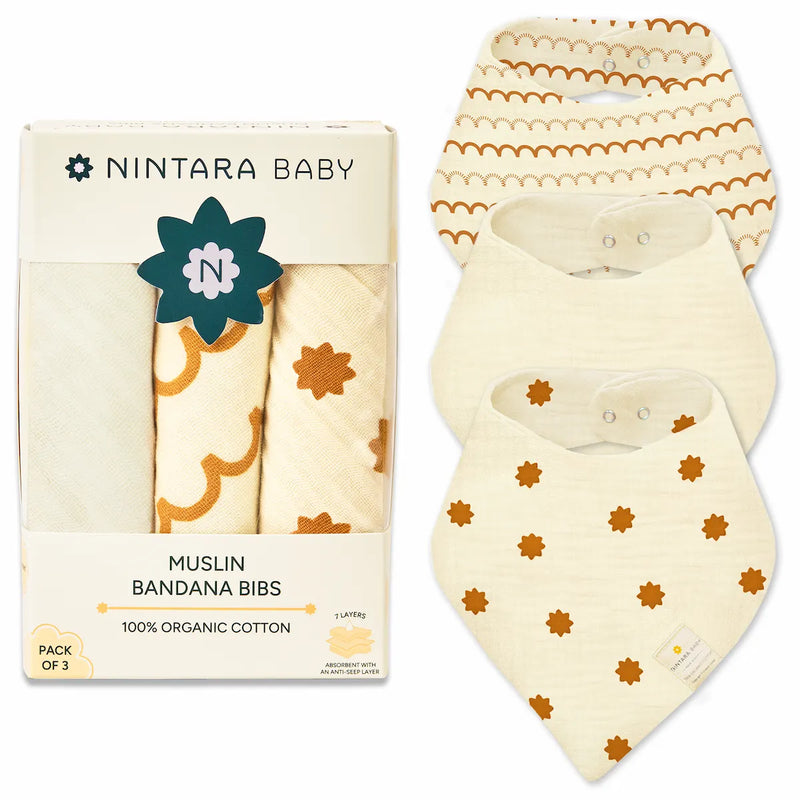 Baby Bandana Bibs Set of 3 | Beige Trio Pack