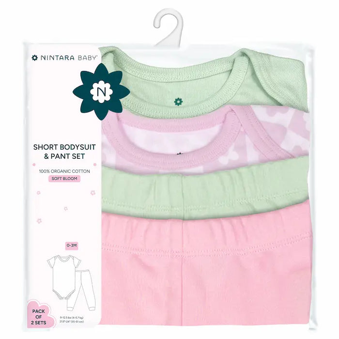 Short Bodysuits & Pants Set - Soft bloom | Set of 2