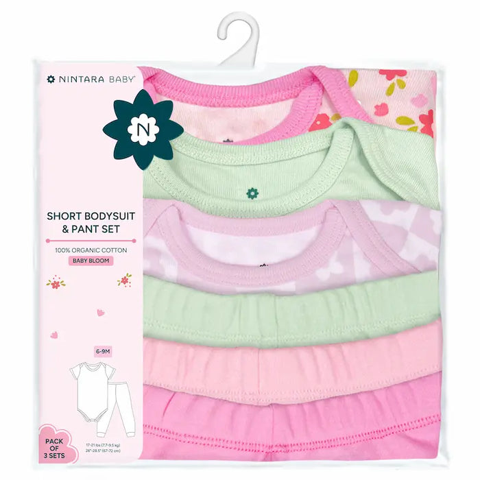 Short Bodysuits & Pants Set - Baby Bloom | Set of 3