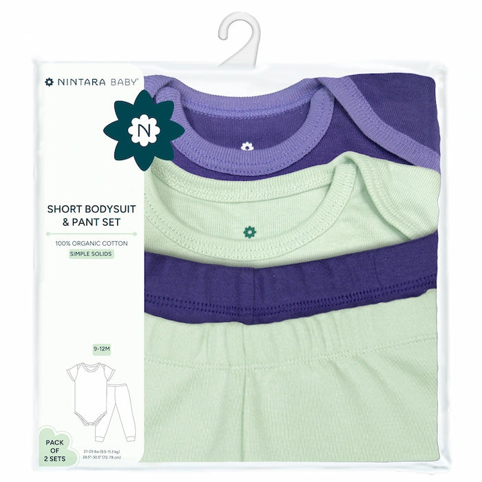 Short Bodysuits & Pants Set - Simple Solids | Set of 2