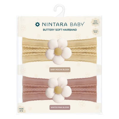 Buttery Soft Baby Hairband - Set of 2 | Winter Pink Bloom + Baby Mocha Bloom
