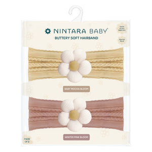 Buttery Soft Baby Hairband - Set of 2 | Winter Pink Bloom + Baby Mocha Bloom