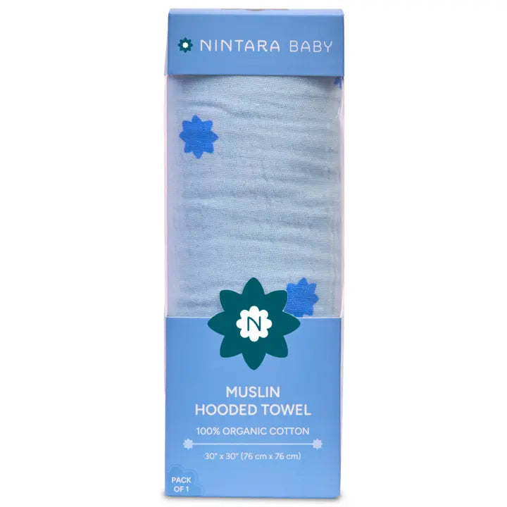Muslin Baby Hooded Towel | Blue Stars