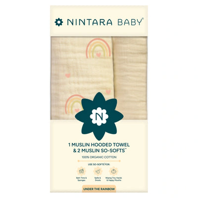1 Muslin Baby Hooded Towel  + 2 So-Softs™ Washcloths Set | Under the rainbow