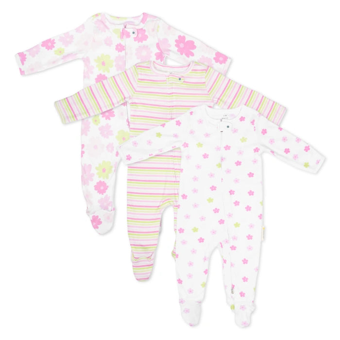 Footed Bodysuit - Set of 3 | Pink Bloom