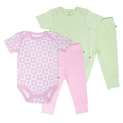 Short Bodysuits & Pants Set - Soft bloom | Set of 2
