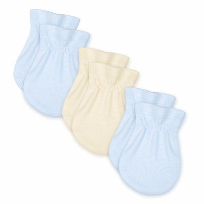 No-Scratch Baby Mittens - Set of 3 | Baby Blue + Warm White