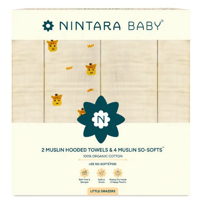 2 Muslin Baby Hooded Towels  + 4 So-Softs™ Washcloths Set | Little Grazers +  Warm White