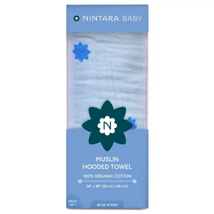 Muslin Baby Hooded Towel | Blue Stars