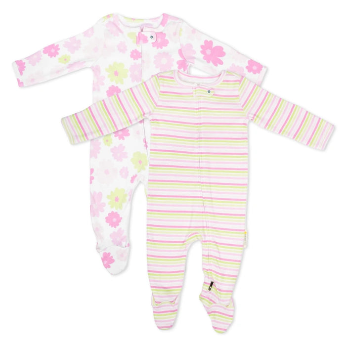 Footed Bodysuit - Set of 2 | Pink Bloom