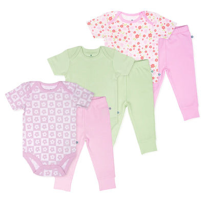 Short Bodysuits & Pants Set - Baby Bloom | Set of 3