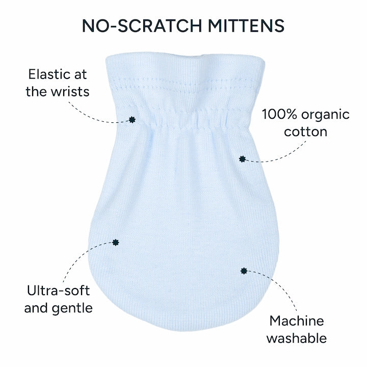 No-Scratch Baby Mittens - Set of 3 | Baby Blue + Warm White