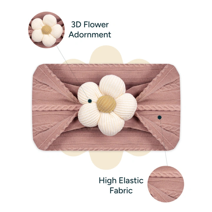 Buttery Soft Baby Hairband - Set of 2 | Winter Pink Bloom + Baby Mocha Bloom