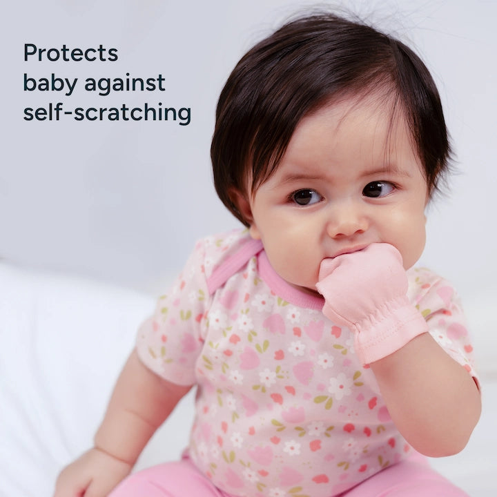 No-Scratch Baby Mittens - Set of 3 | Soft Pink + Warm White