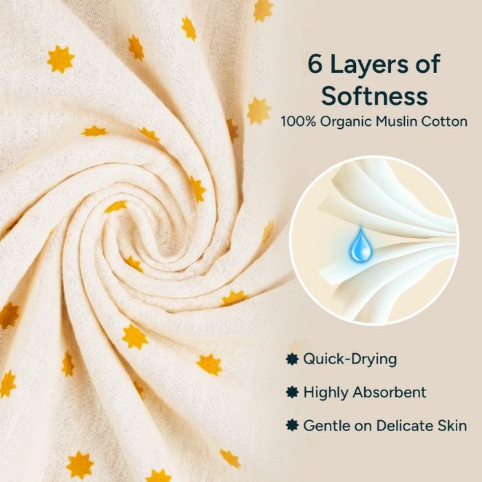 Muslin Baby Hooded Towel | Butterscotch Stars