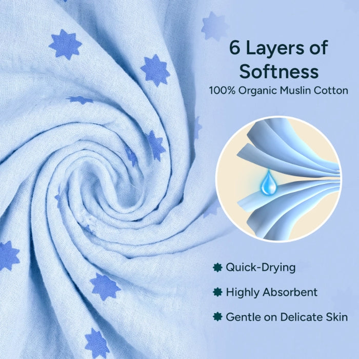 Muslin Baby Hooded Towel | Blue Stars