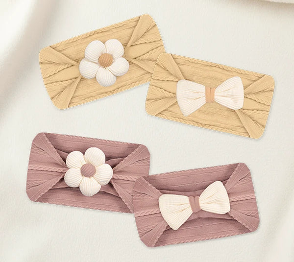 Buttery Soft Baby Hairband - Set of 2 | Winter Pink Bloom + Baby Mocha Bloom