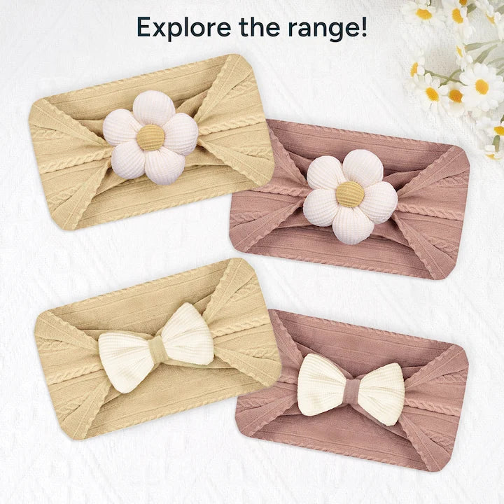 Buttery Soft Baby Hairband - Set of 2 | Winter Pink Bloom + Baby Mocha Bloom