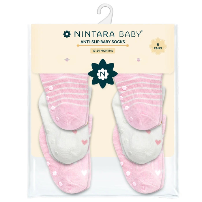 Anti-Slip Baby Socks - Set of 6 | Pink Patterns