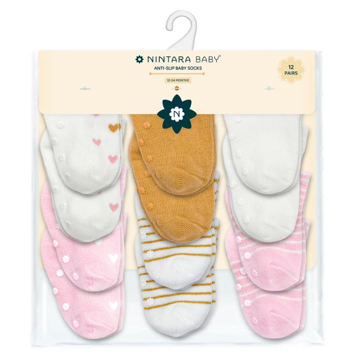 Anti-Slip Baby Socks - Set of 12 | Pink Bundle
