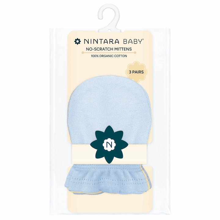 No-Scratch Baby Mittens - Set of 3 | Baby Blue + Warm White