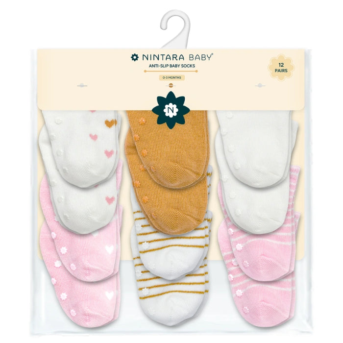 Anti-Slip Baby Socks - Set of 12 | Pink Bundle
