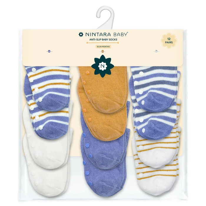 Anti-Slip Baby Socks - Set of 12 | Blue Bundle