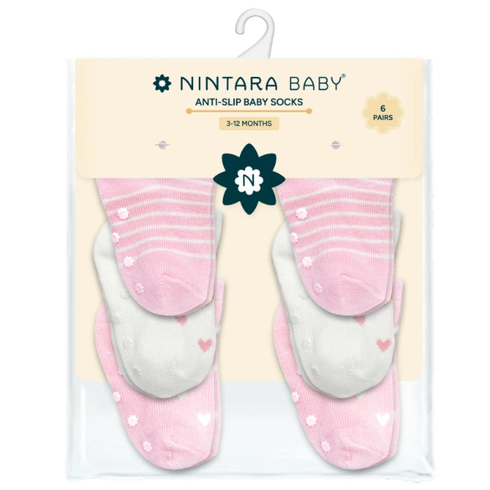 Anti-Slip Baby Socks - Set of 6 | Pink Patterns