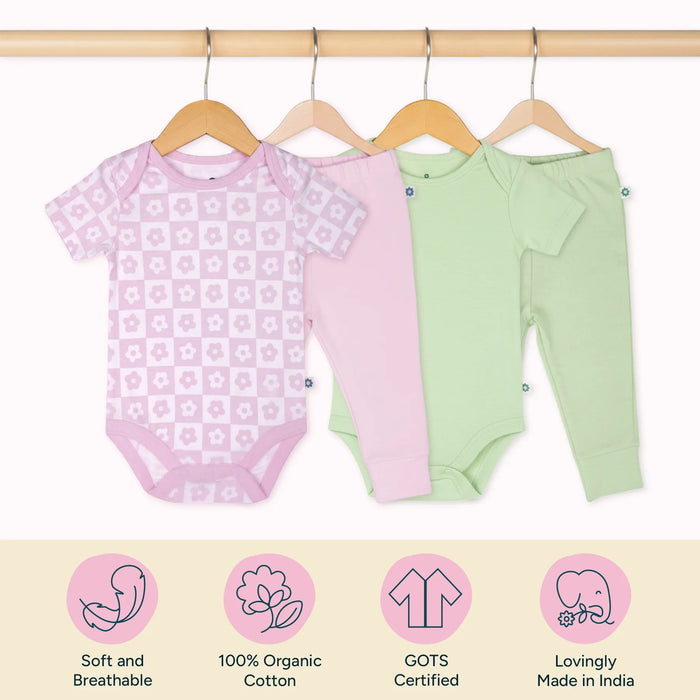 Short Bodysuits & Pants Set - Soft bloom | Set of 2